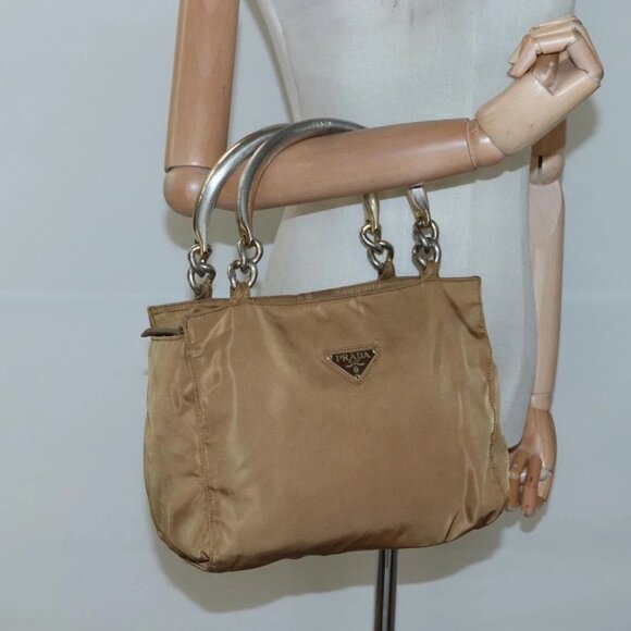 PRADA Hand Bag Nylon Brown Gold Auth - Picture 1 of 16